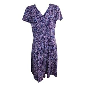 Wisp Dress Womens Size 14 Pink Blue Floral Flirty Smocked Boho Babydoll Stretch